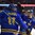 GRAND FORKS, NORTH DAKOTA - APRIL 24: Sweden's Alexander Nylander #11, Jakob Cederholm #3 and Lias Andersson #26 celebrate after a second period goal against Finland during gold medal game action at the 2016 IIHF Ice Hockey U18 World Championship. (Photo by Minas Panagiotakis/HHOF-IIHF Images)

